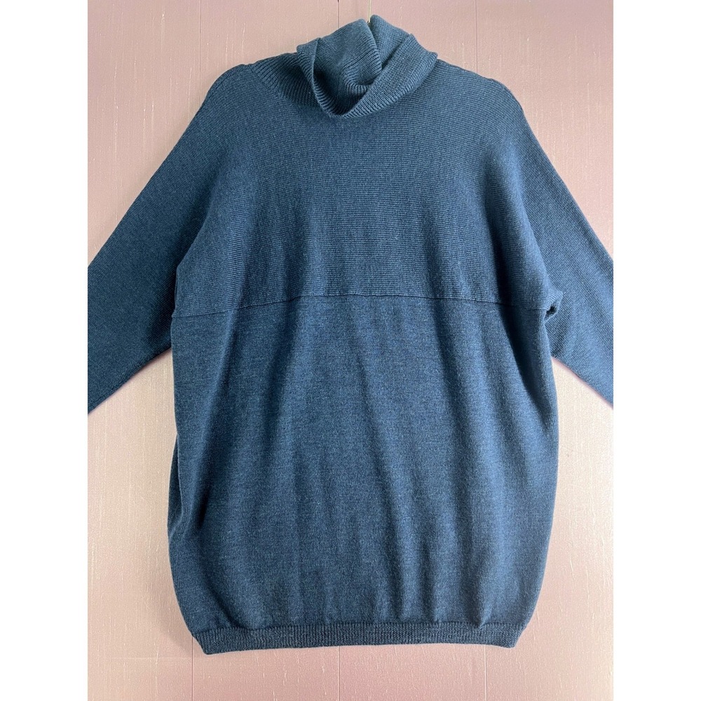 Eileen Fisher Italian Merino Wool Chic Turtleneck Oversized Sweater Navy Blue XS - Picture 5 of 10